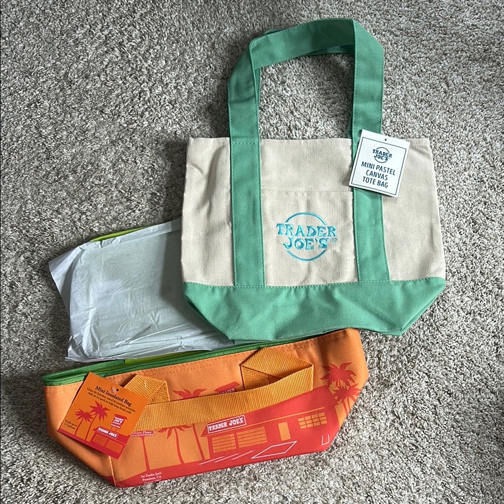 Trader Joe's Mini Pastel Canvas Tote Bag and insulated bag BUNDLE!